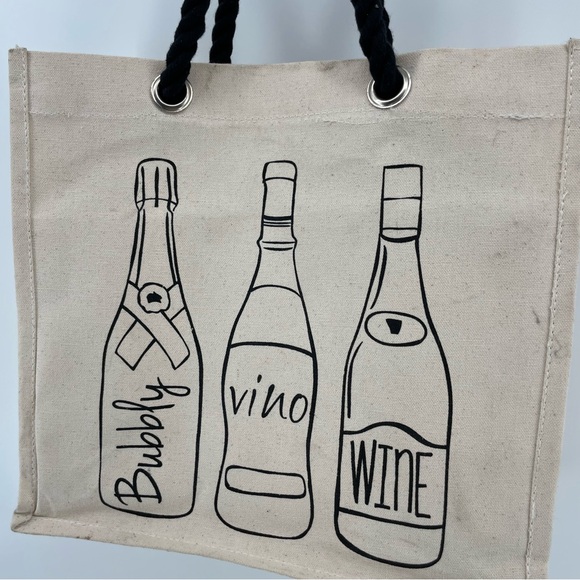 Unbranded Canvas Tote Bag for Wine Bottles Vino Bubbly - Picture 5 of 10